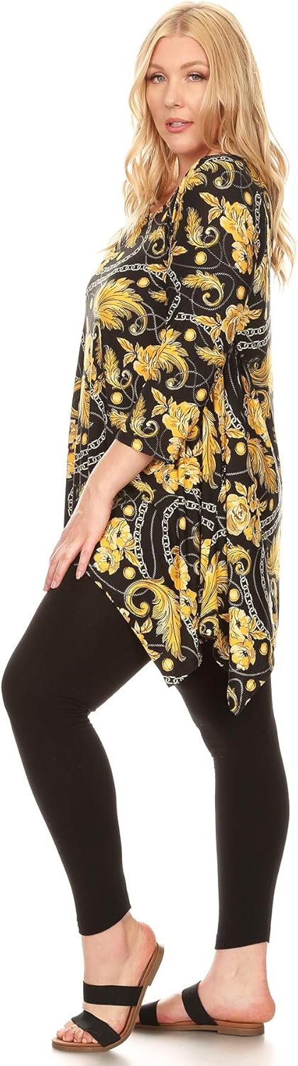 white mark Women's Plus Size Yanette Handkerchief Hem Tunic Top with Pockets in Paisley Print