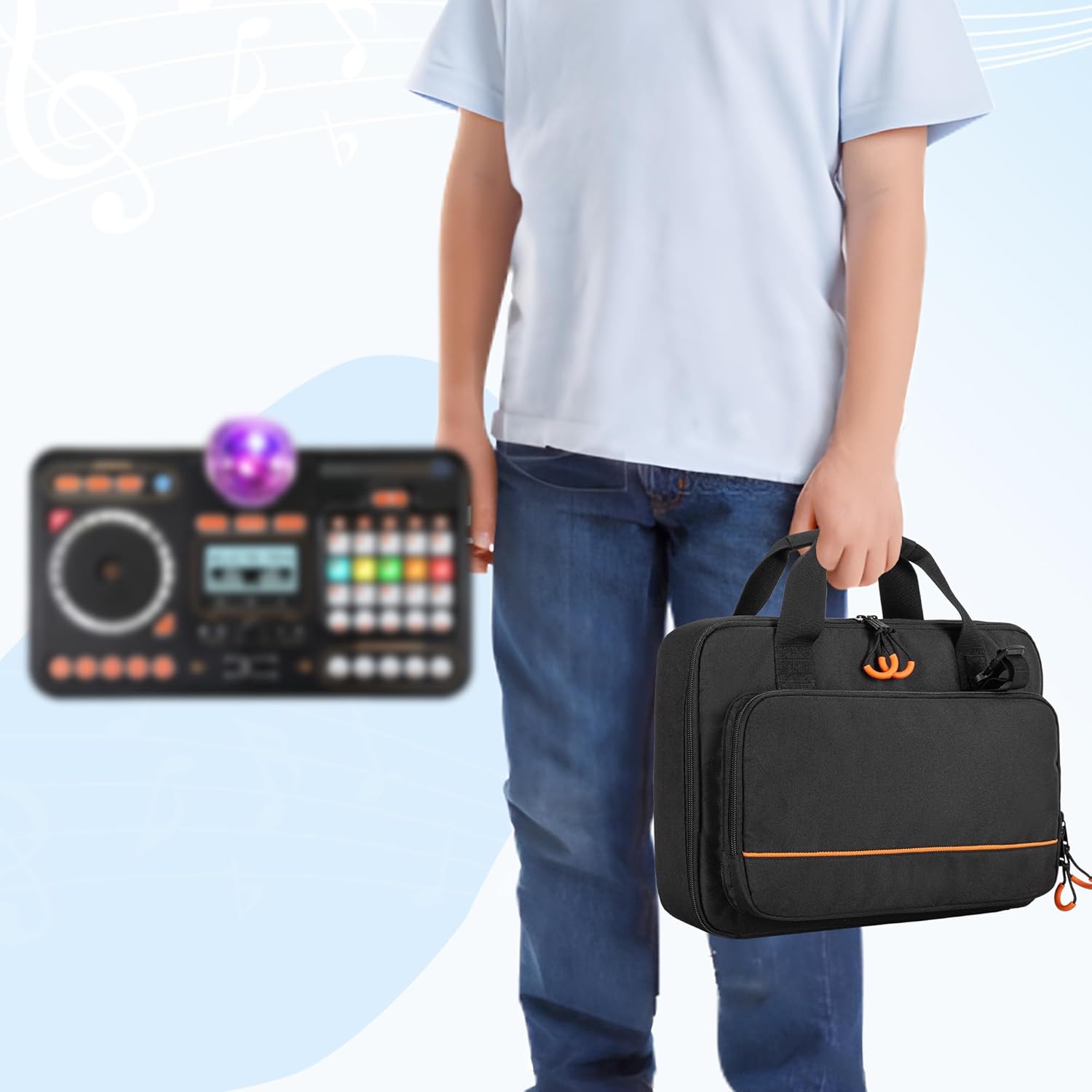 Rexmica Padded Carrying Bag Compatible with VTech Kidi Star DJ Mixer/Kidi DJ Mix, Small DJ Mixer Storage Bag with Accessory Pockets for Cable, User Guide, Batteries or Other Accessories - Empty Bag