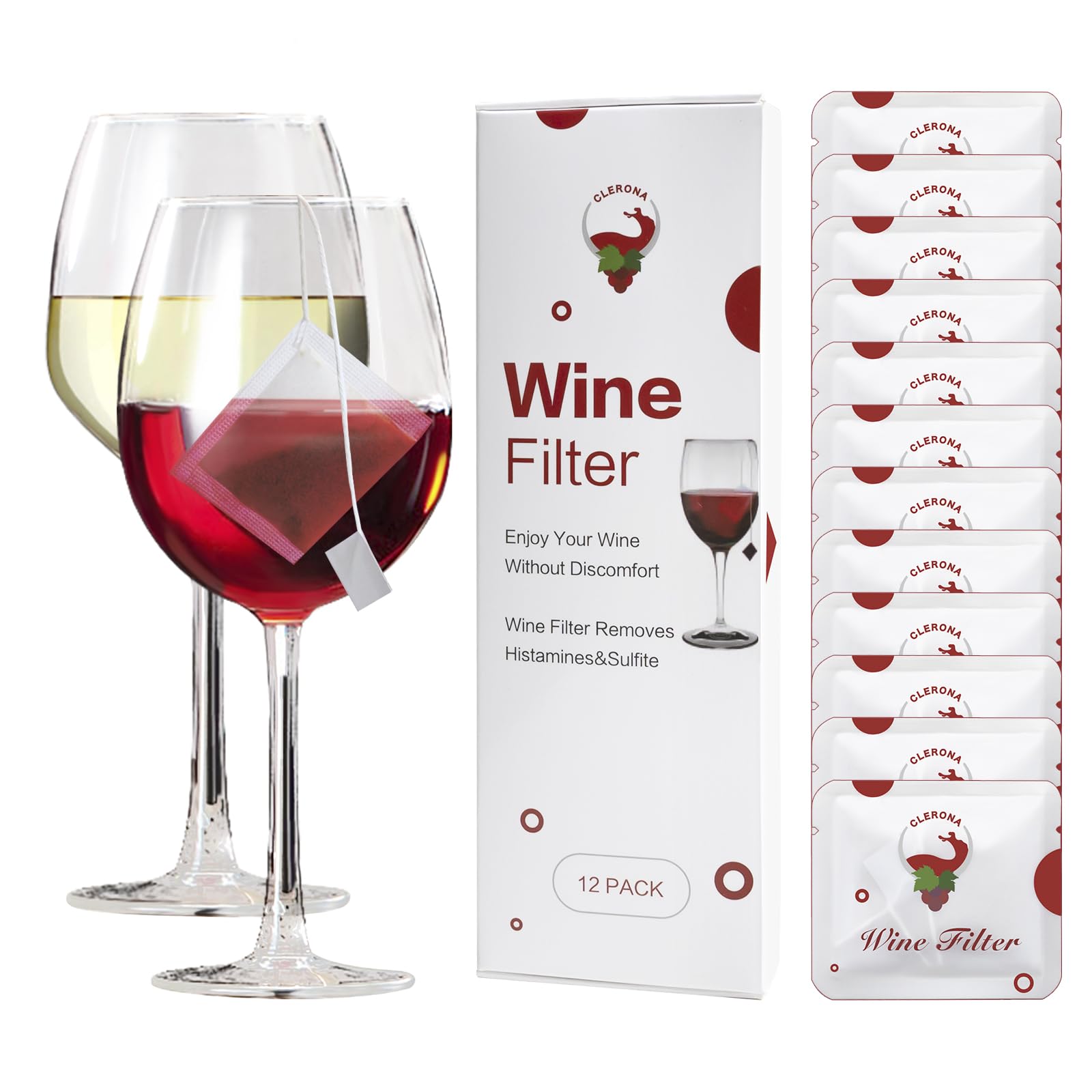 CleronaWine Filters Wine Wand, the Wand Wine Purifier, Remove Histamines and Sulfite,the Wand Wine Filter,Prevent Wine Sensitivities(Pack of 12)