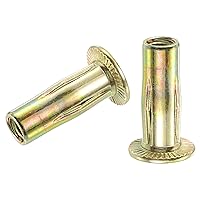 Vista 6 de uxcell Tuercas remachadoras multiagarre 1/4-20, 5 piezas de vástago preabombado cabeza plana roscada tuerca de inserción chapada en zinc dorado