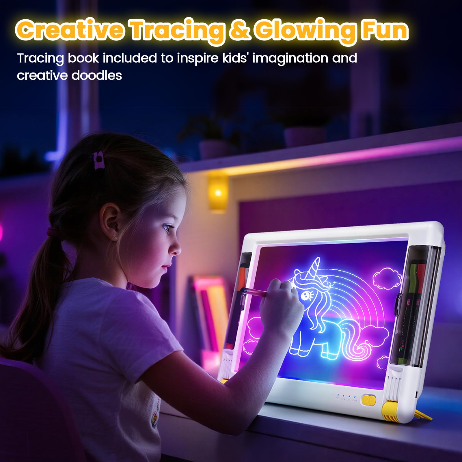 Lavagna da disegno a LED ricaricabile da 15 pollici per bambini, con 9 colori e effetti luminosi, lavagna da disegno al neon per disegnare, idea regalo per adolescenti, 5 pennarelli