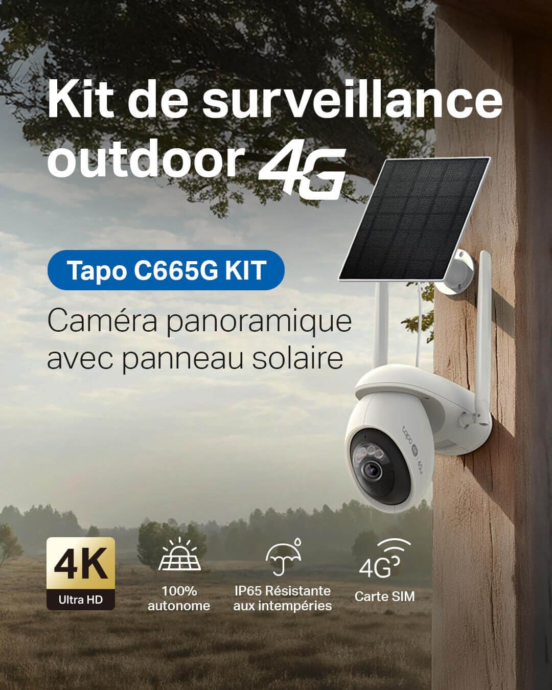 Tapo C665G KIT Caméra Surveillance Extérieure 4K 8MP Solaire, 4G LTE & Wi-FI Bi-Bande, sans Fil, Panoramique 360° Suivi IA, Vision Nocturne Couleur, IP65, Idéal pour Maison, Jardin et Chantier - 5