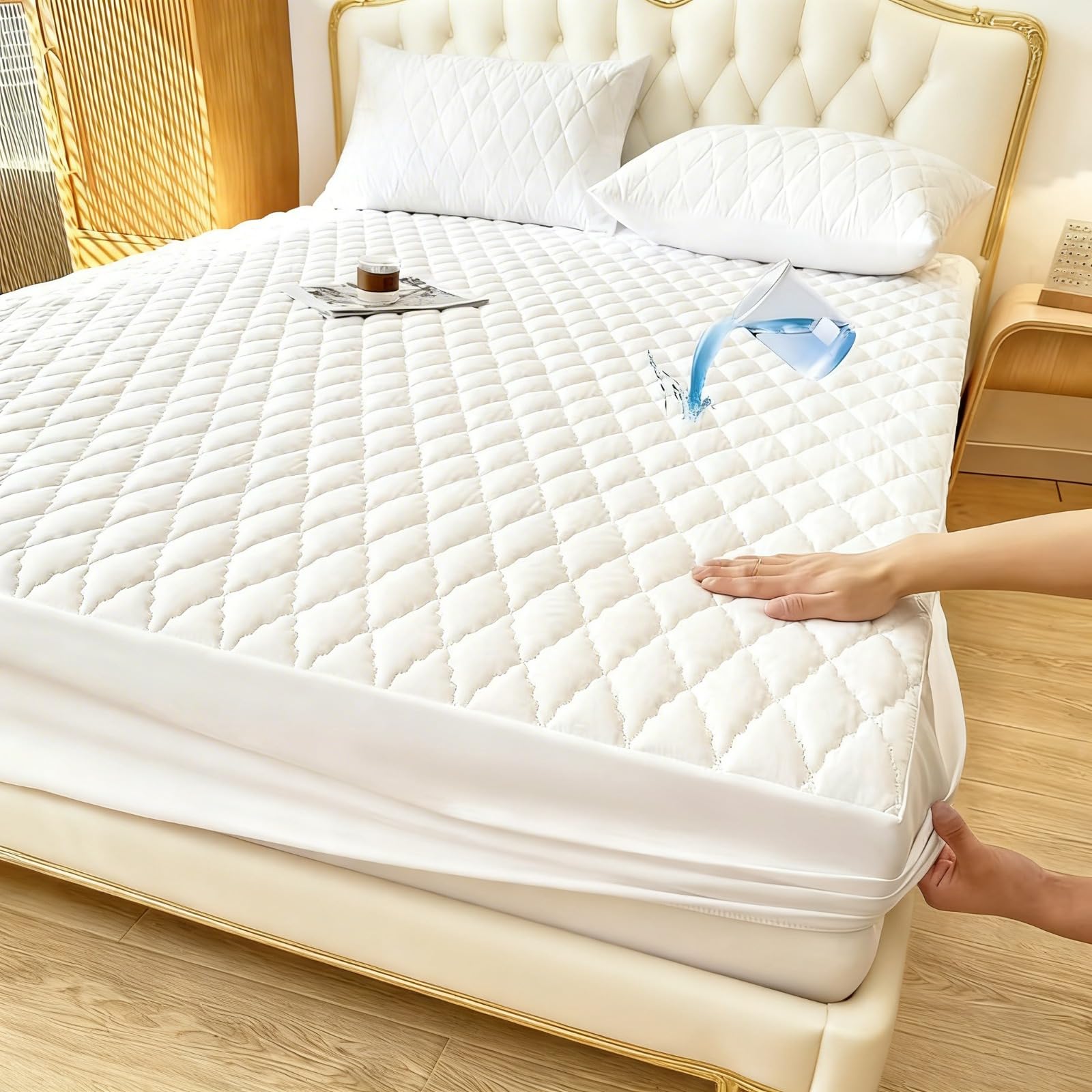Housse de matelas imperméable 137x190 cm Yaoui protection lit double blanc respirant