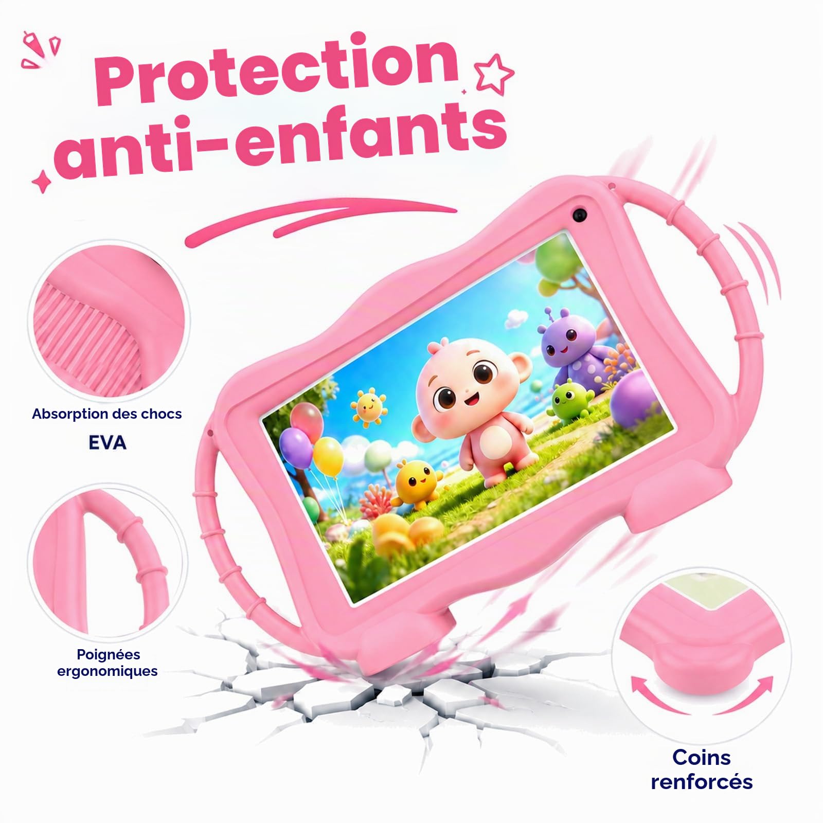Tablette pour Enfant 7 Pouces Tablette Enfants avec WiFi 32GB Tablet Tactile Enfant Étui Antichoc Contrôle Parental Double Caméra (Rose)