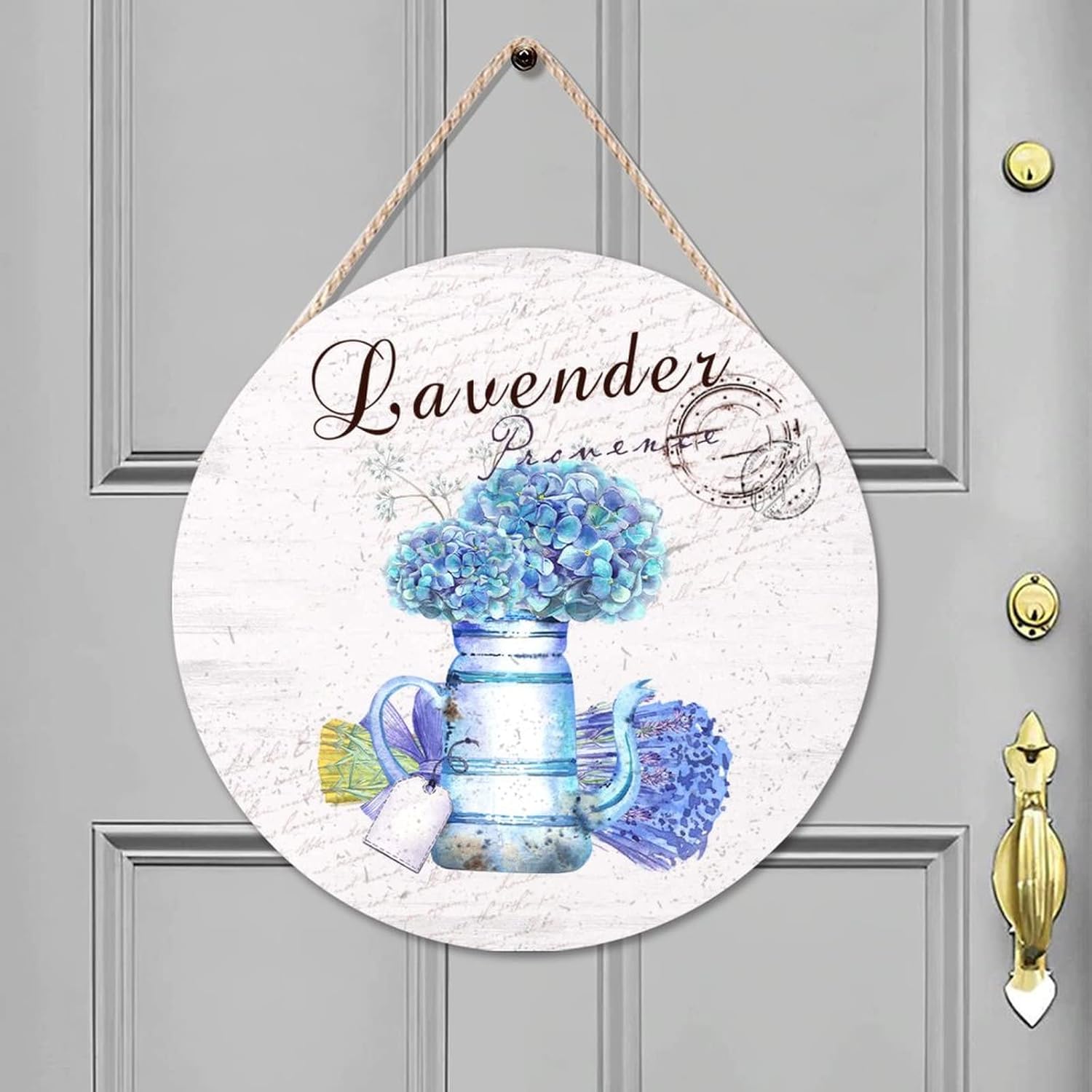 Custom Calligraphy Round Door Hanger Sign, Lavender Wood Door Sign, Floral 16x16in Wall Hanging Sign Plaque Farmhouse Backyard Door Hanger Wall Decor Housewarming Gifts