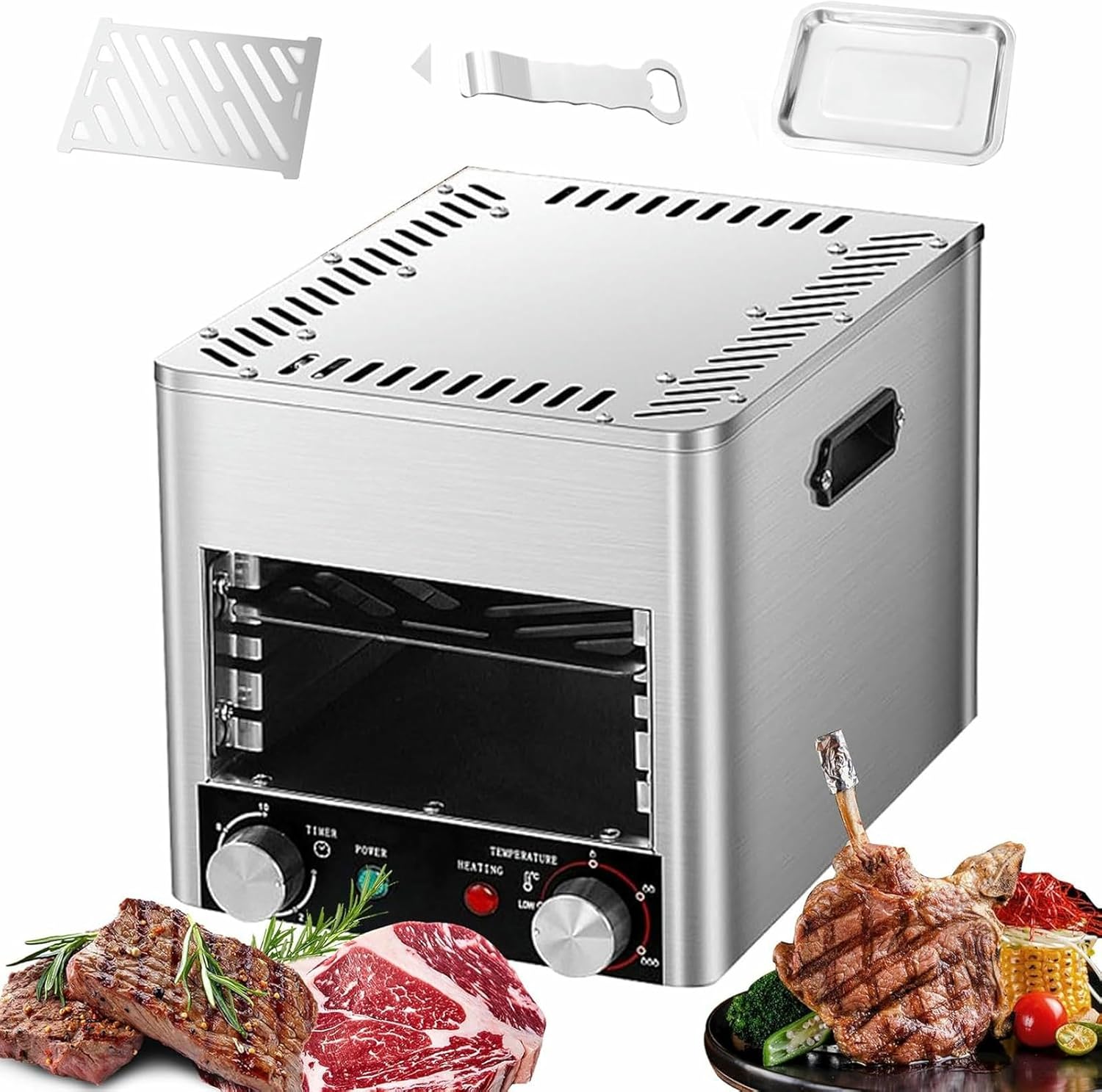 Electric Steak Grill Indoor, Steak Broiler Automatic Steak Smoker Grill With Removable Plates, 800℃ Adjustable Temperature (1700W /3400W)-