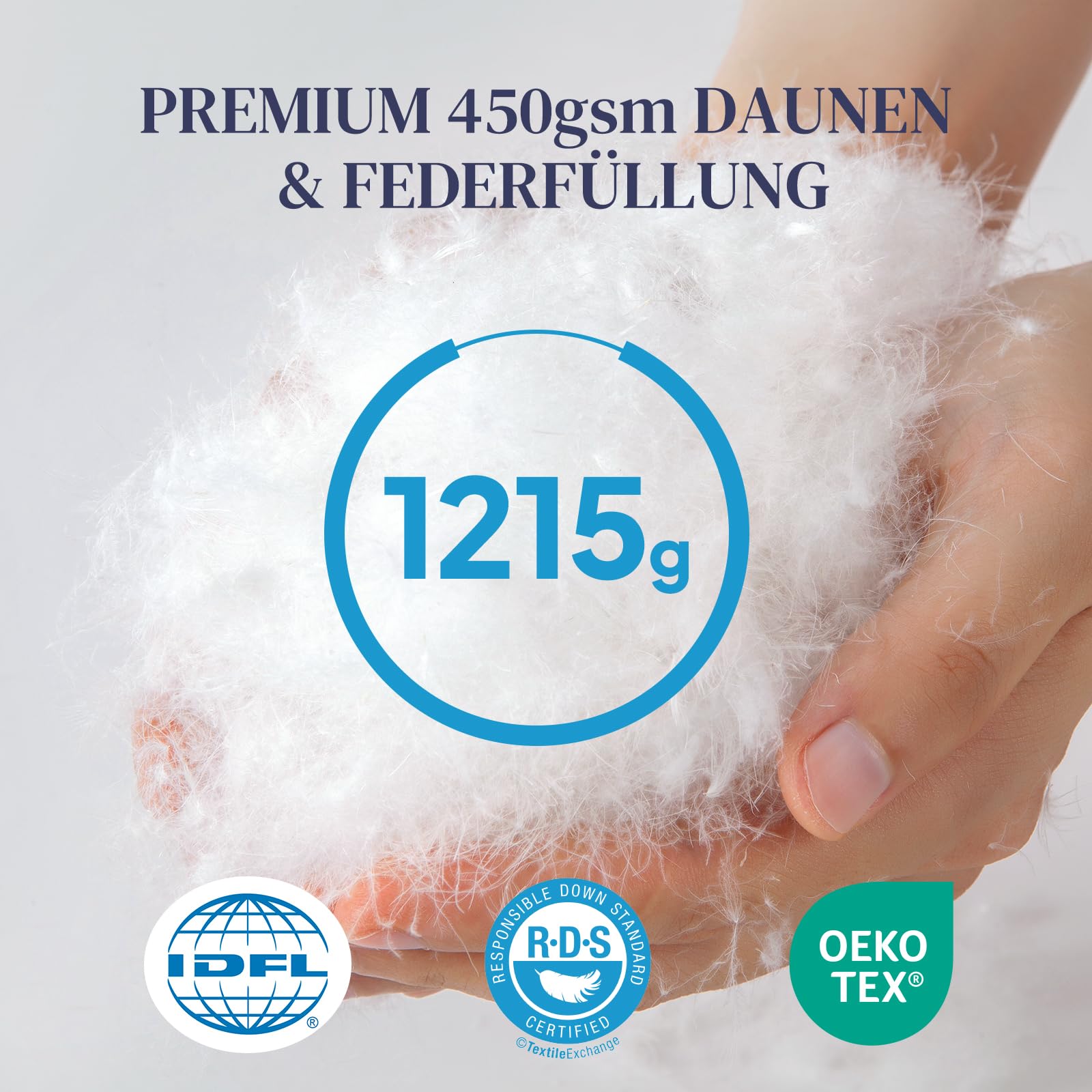 BedStory Daunendecke 135x200, Ganzjahres Bettdecke mit 1215g Daunen und Federn Füllung, 100% Bauwolle Daunendecke 450gsm, Oeko-TEX und RDS Zertifiziert