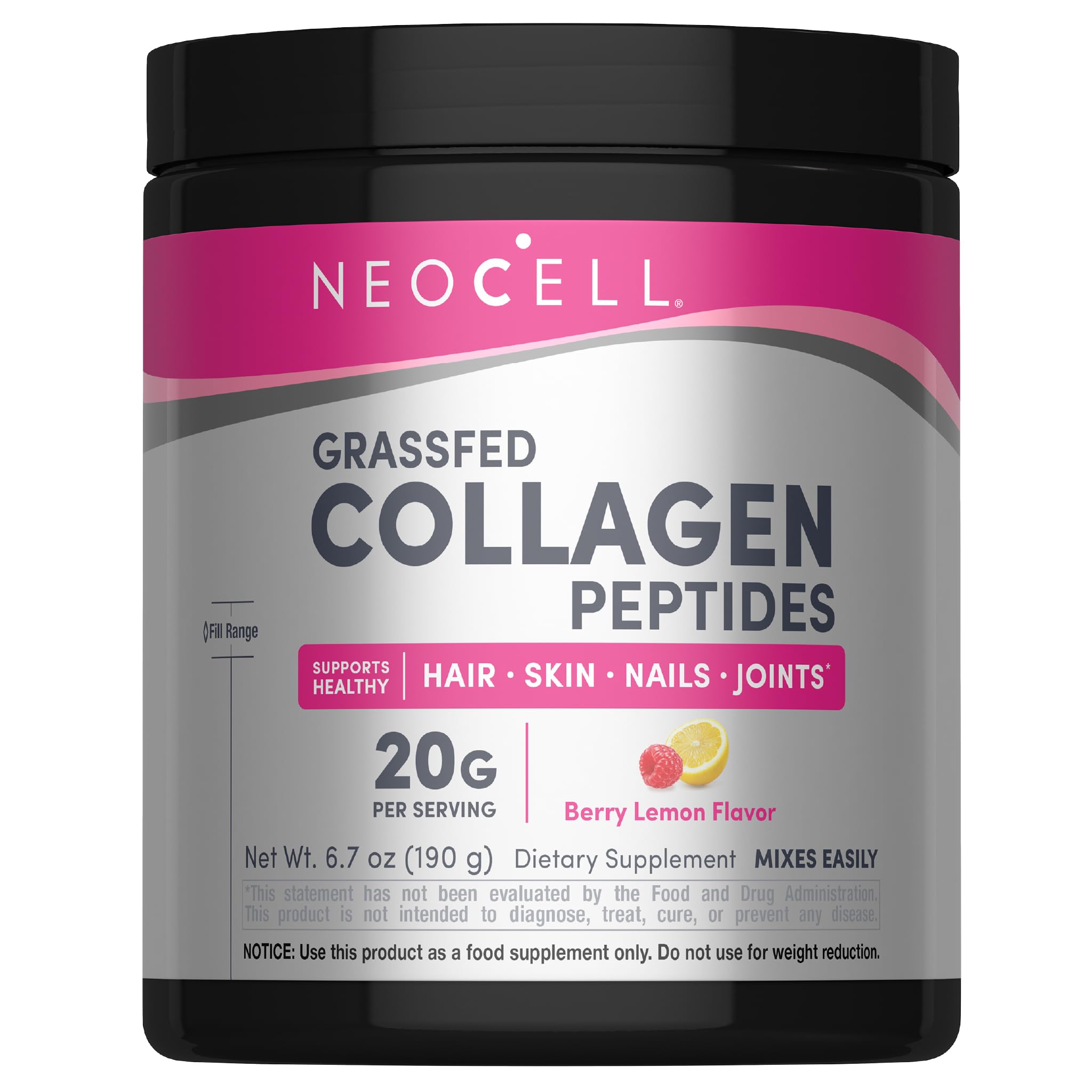 Super Collagen Powder - Grass-Fed Types 1 & 3 Paleo Friendly Gluten Free, Berry Lemon Flavor 6.74 Ounces (Package May Vary)