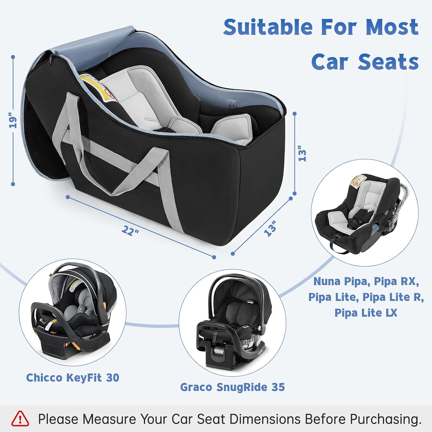 Padded Car Seat Bag Compatible with Most Nuna Pipa Car Seats UPPAbaby MESA V2 without Base & Chicco KeyFit 30 and Base, Car Seat Travel Bag for Airplanes,Black