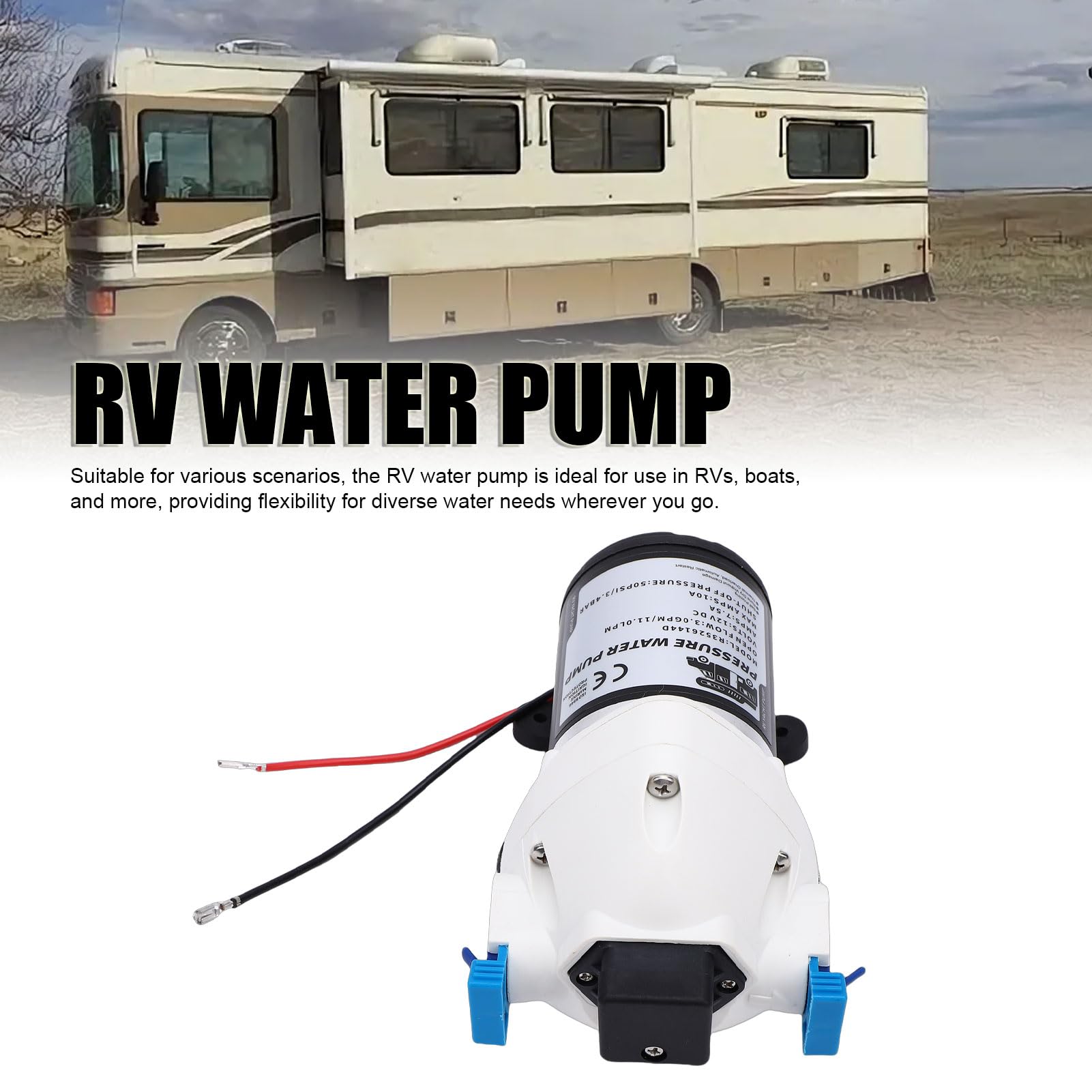 Alomejor Bomba de Agua para RV de 3 GPM, Bomba de Agua Autocebante de Metal, 12 V, 50 PSI, con Apagado Automático, bajo Nivel de Ruido para RV, Barco, Remolque, de para Yates Marinos