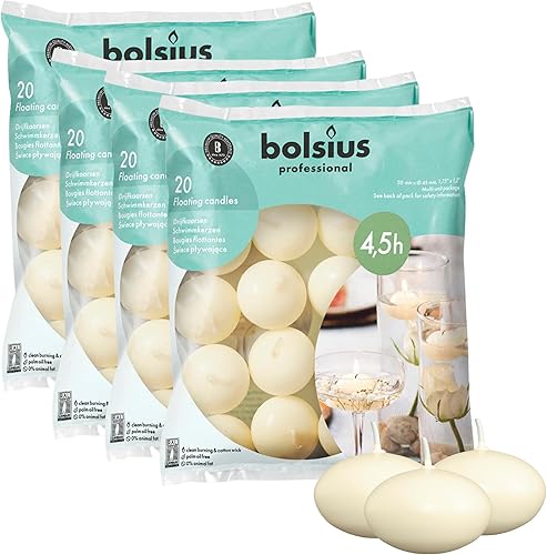 Bolsius Velas flotantes sin perfume de 1.75 pulgadas, juego de 80 velas flotantes de color marfil, velas encendidas lindas y elegantes, velas con
