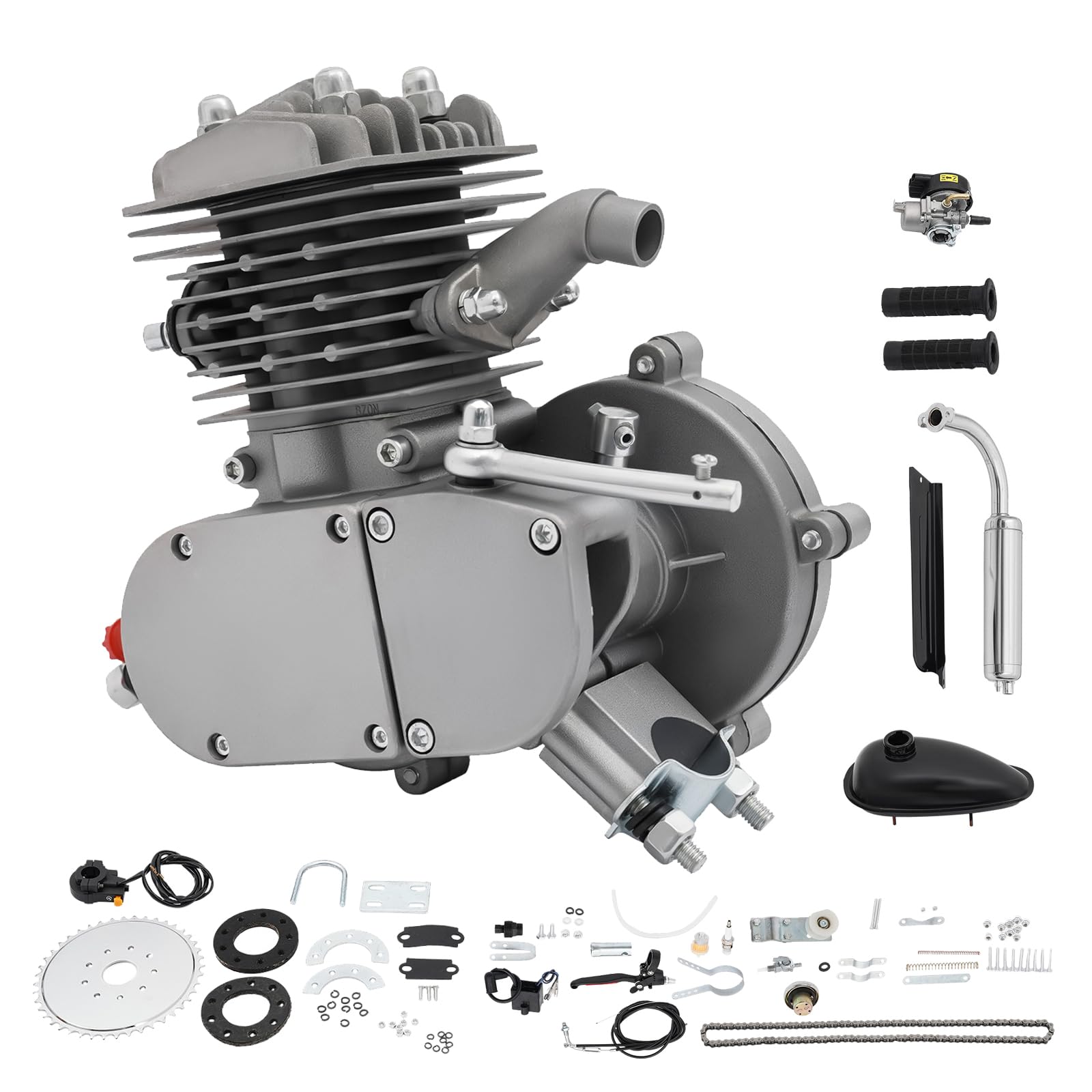 Motor de gasolina de 2 tiempos para bicicleta, 80 cc, motor auxiliar, kit de un solo cilindro refrigerado por aire para 26/28 motorizados
