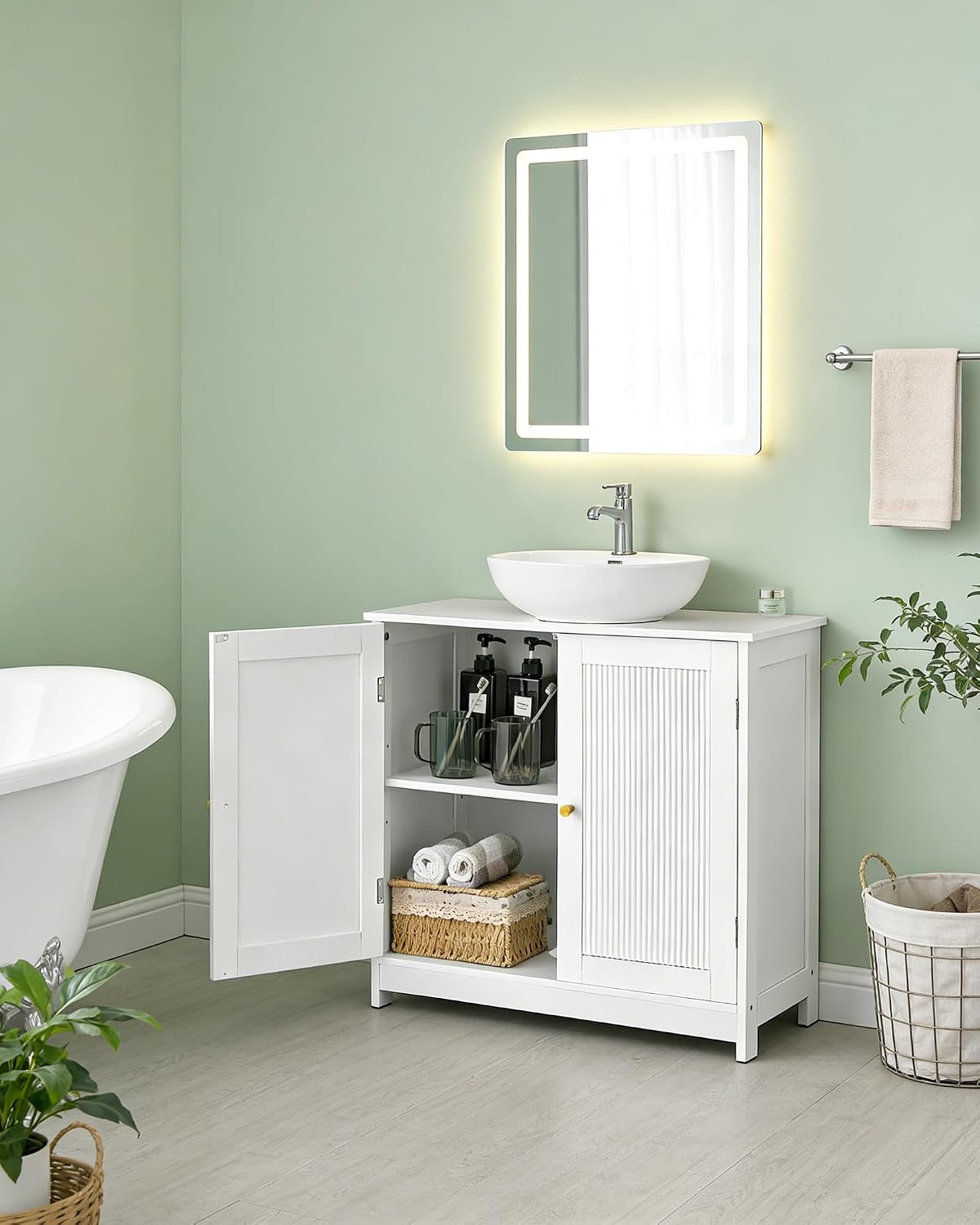 Bathroom Vanity Sink Cabinet, Under Sink Storage Cabinet with 2 Doors & Adjustable Shelves, Waterproof Pedestal Sink Cabinet for Bathroom, Laundry Room, Kitchen, White