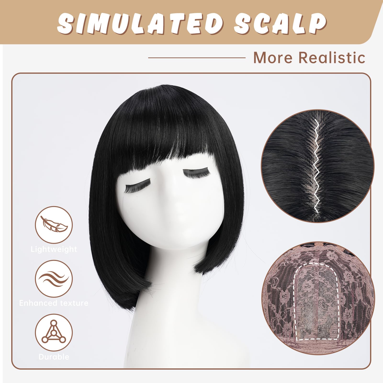 YaissmyLu Short Black Bob Wig with Bangs Black Straight Bob Wigs for Women Natural Looking Synthetic Hair Heat Resistant Fiber Colorful Wig for Costume Cosplay Party (10 inch) - Image 4