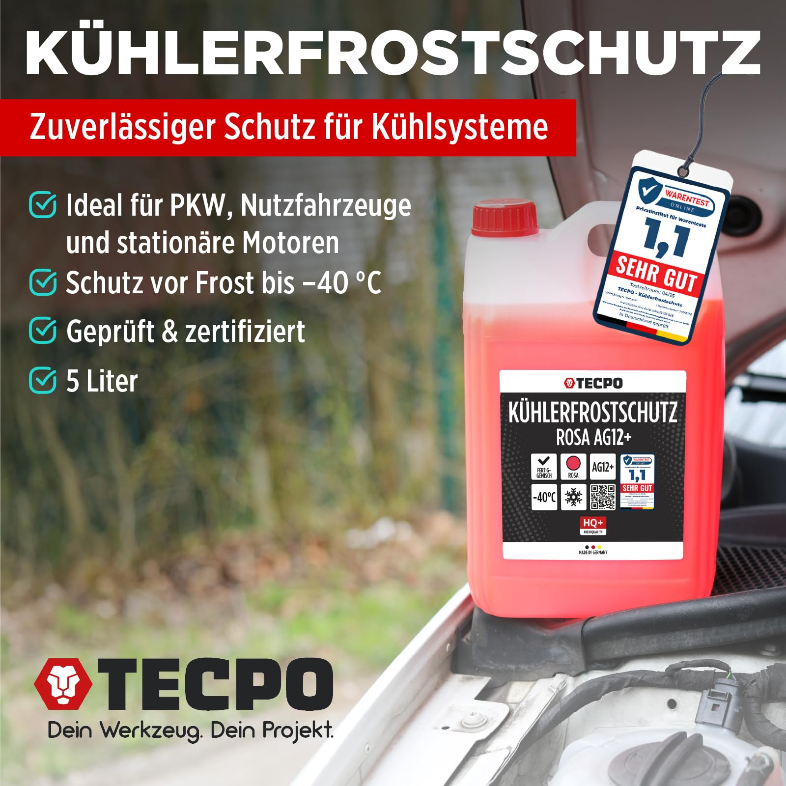 TECPO Anticongelante rojo G12+ Anticongelante -40 °C, color rosa, 20 L