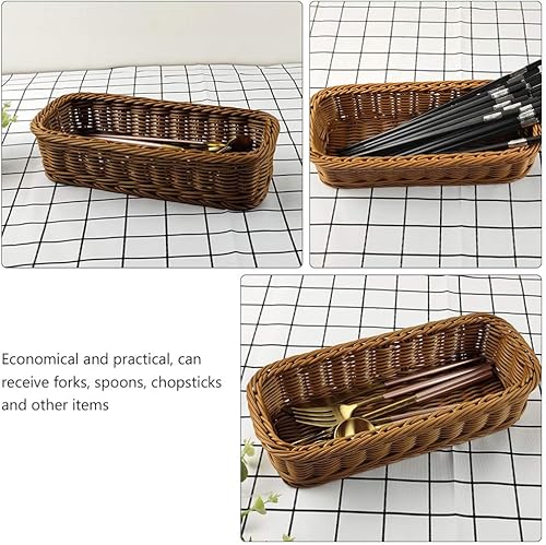 Miniatura 7 de Cabilock Cesta de almacenamiento de ratán tejida a mano, organizador de utensilios de maquillaje, contenedor tejido multiusos para ropa de