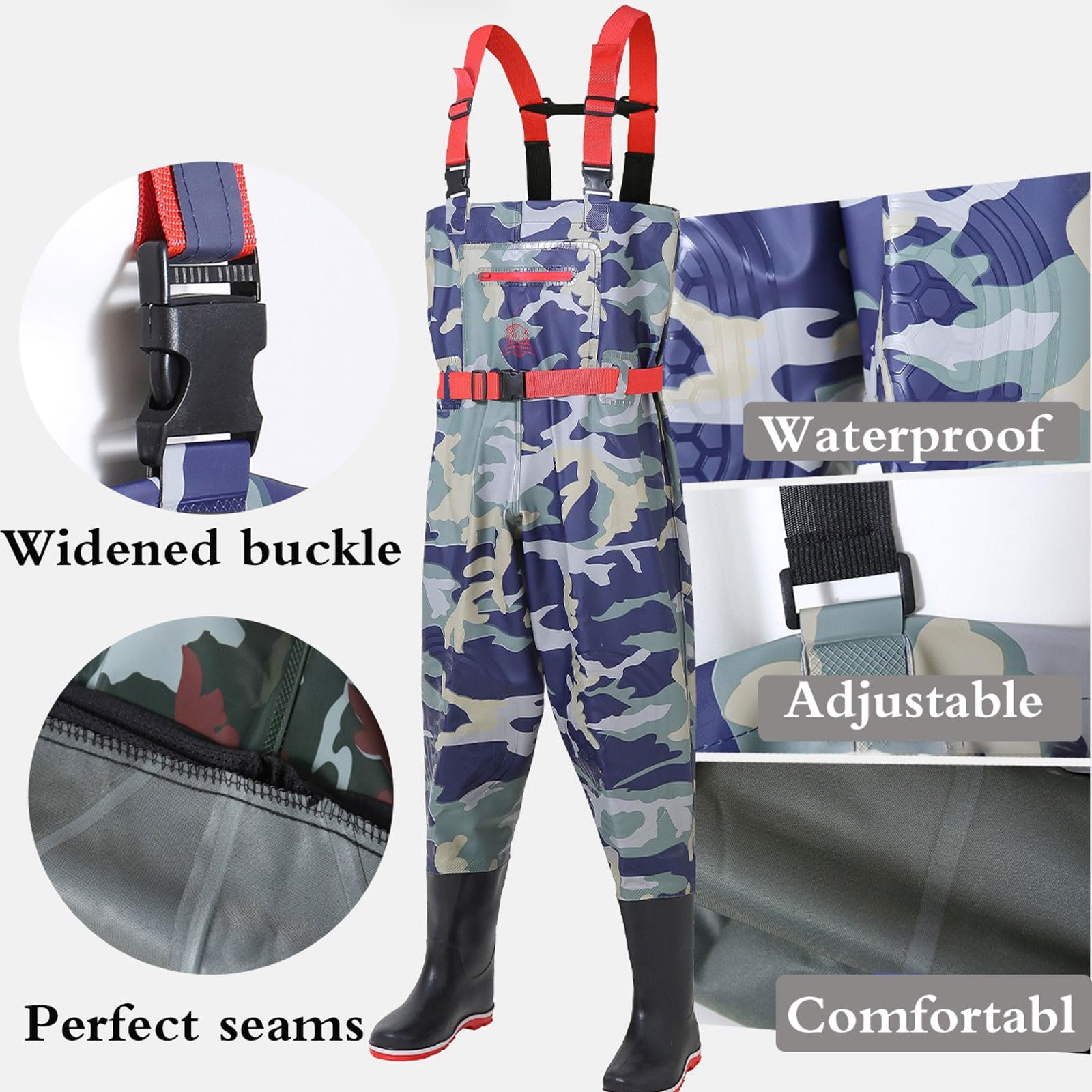 Waders de Poitrine de Chasse avec Bottes,Pêche Waders Cuissardes,Waders de Poitrine de pêche,Waders Peche Homme,imperméable,Respirant,pêcher sur l'eau,pour Pêche et Chasse avec Poche