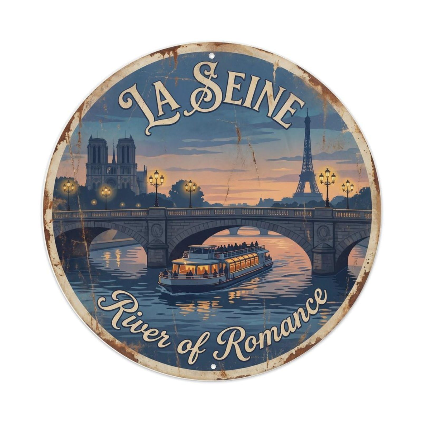 Fqnyr Style Vintage Travel Paris Seine River Metal Tin Sign