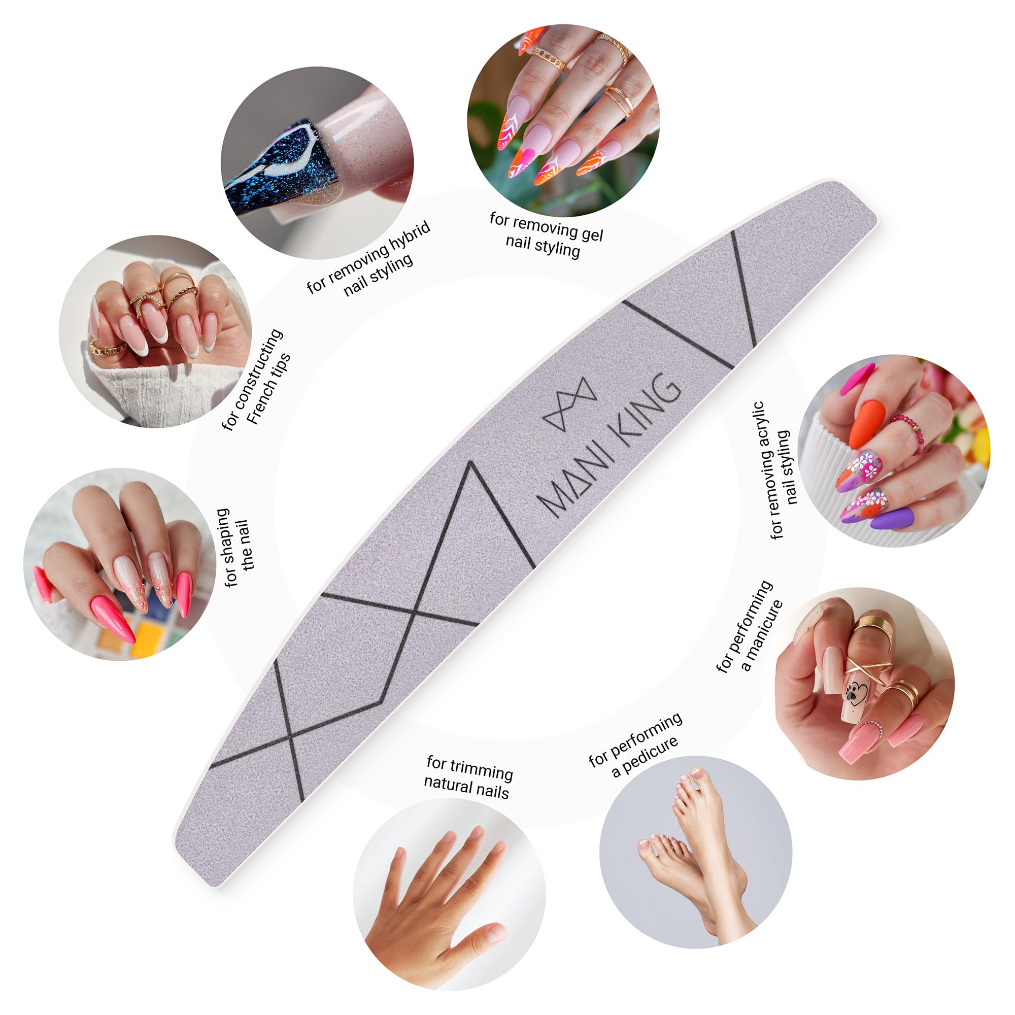 Lima per unghie 100/180-100 pezzi – Mezzaluna – Lima grossa – Double Face – Lima per unghie in gel – Diverse forme – Per lo studio professionale manicure