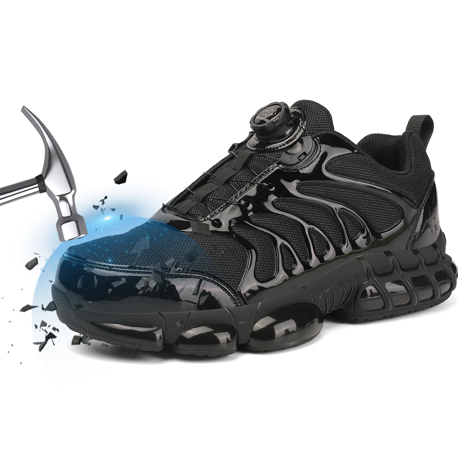 NIFOFISE Scarpe da ginnastica con punta in acciaio da uomo e donna, scarpe da ginnastica di sicurezza, comode, traspiranti, da lavoro, leggere, antiscivolo, scarpe da ginnastica con fibbia girevole