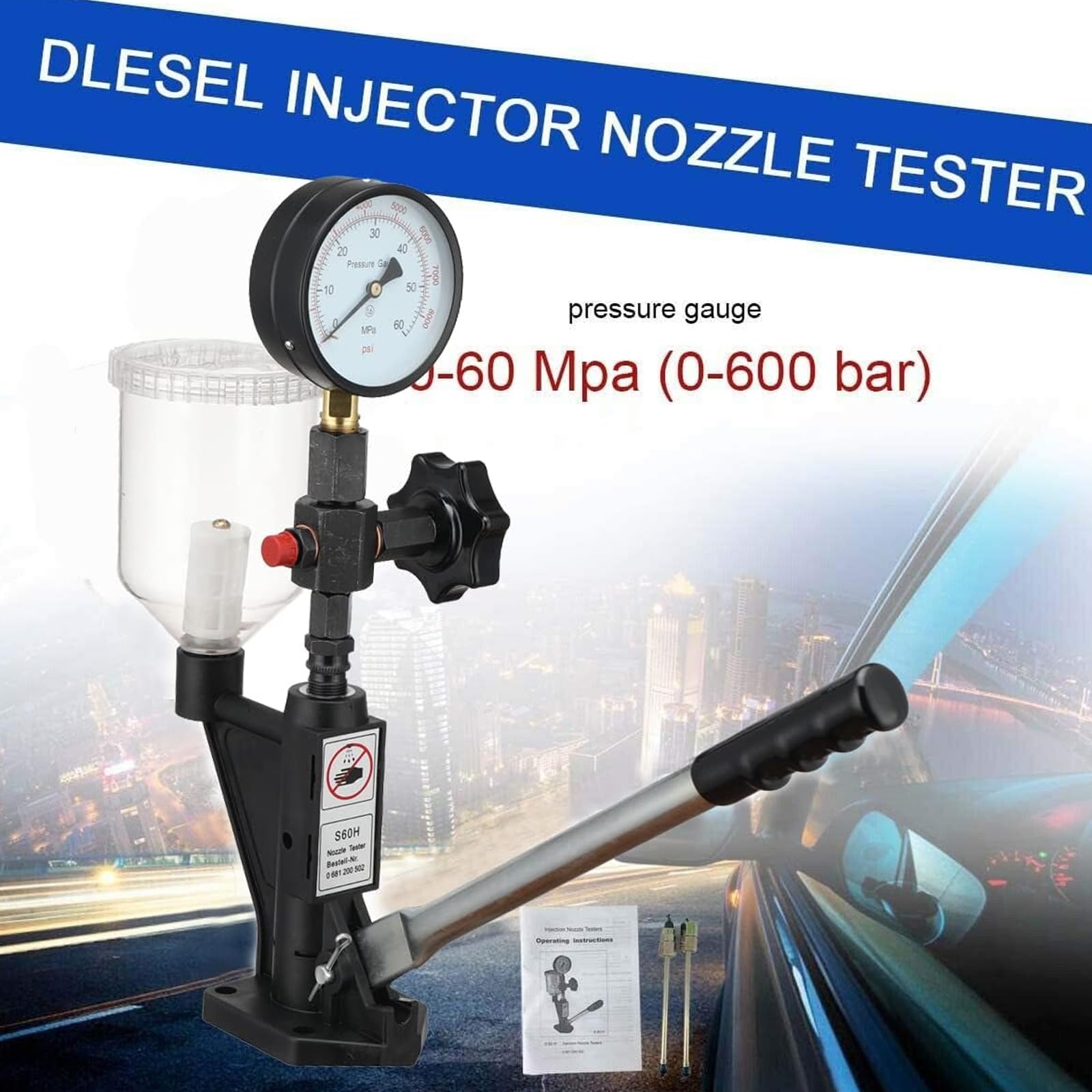 Tester di pressione del fluido di combustione 0 600 MisurazioneForo del pistone da 10 mm per analisi e manutenzione del motore Siringhe Tester di pressione