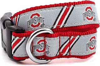 The Worthy Dog Ohio State Stripe Athletic Logo Stylish & Durable Nylon Dog Collars, Adjustable Strong Buckle - Small, Gray
