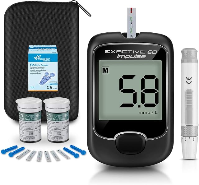 Diabetes Testing Kit [2020 Upgrade] Blood Glucose Monitor Meter Blood Sugar Tester with 50 Test Strips and 50 Lancets in mmol/L by Exactive EQ Impulse