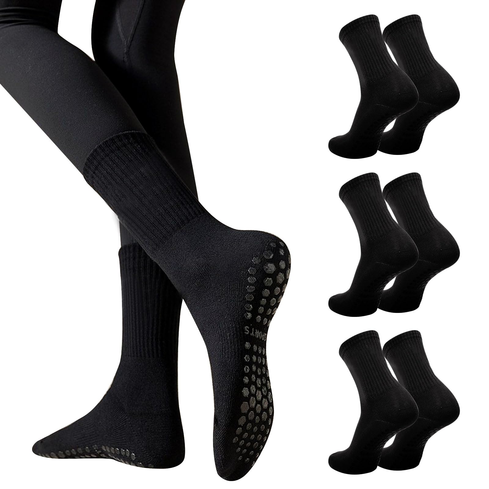 pddstance 3 Pairs Non Slip Yoga Socks for Women Anti-skid Long Socks for Yoga, Barre, Ballet, Dance, Barefoot Workout Gym