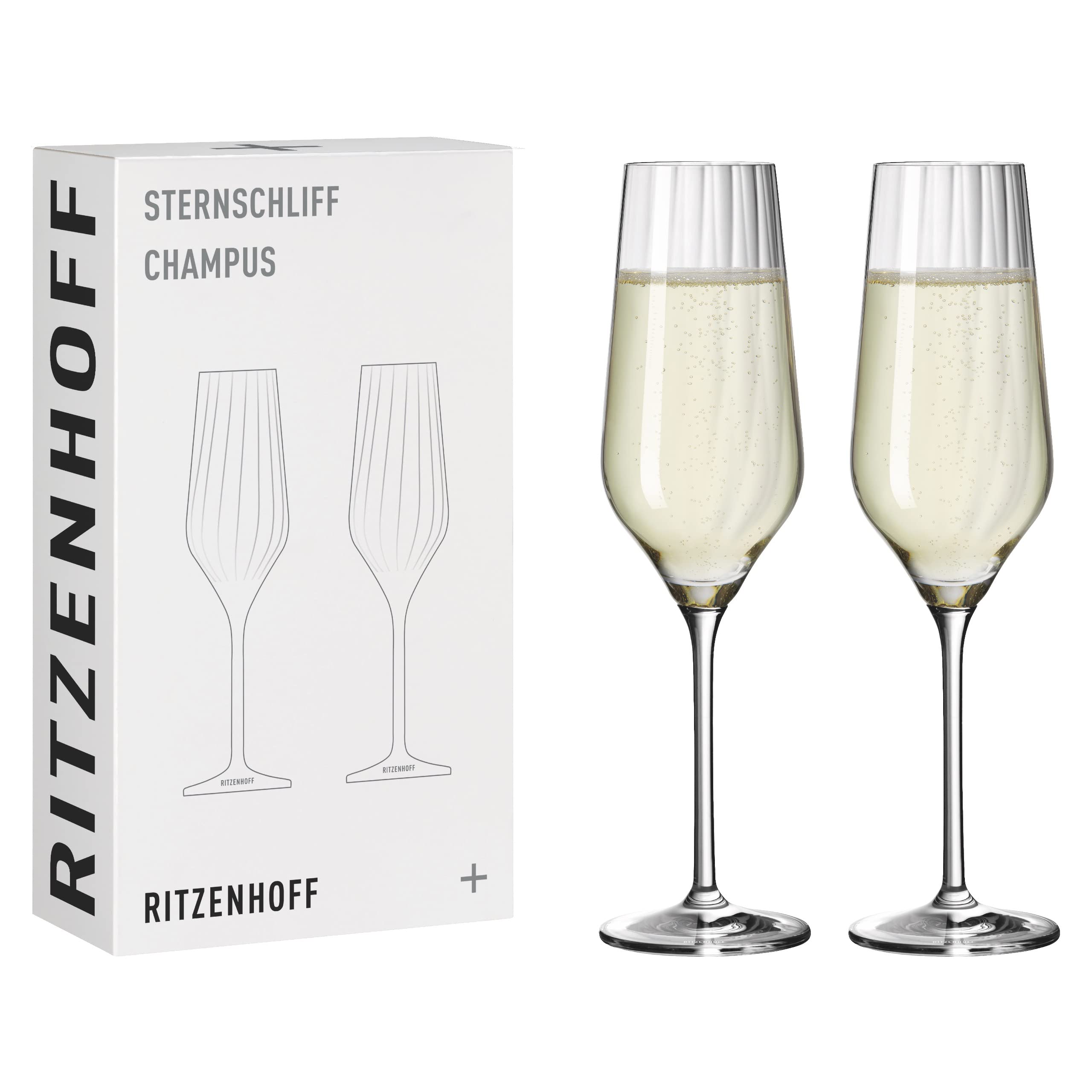 Ritzenhoff 3751001 Bicchiere da champagne 250 ml - Serie Sternschliff No. 2-2 pezzi con linea di rilievo - Made in Germany