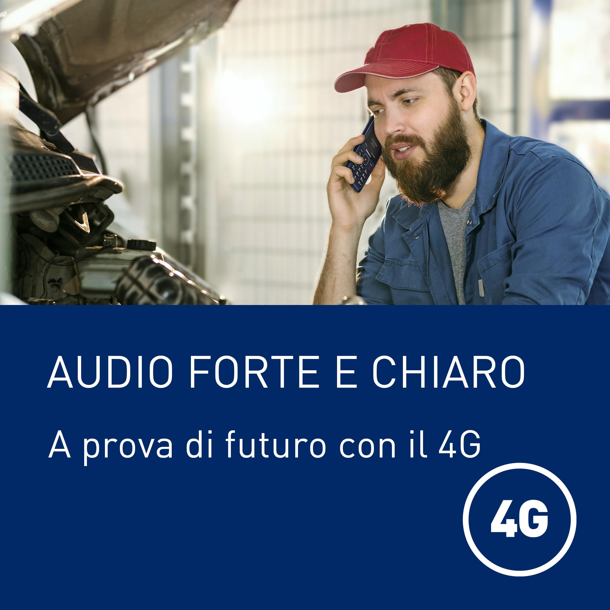 Panasonic KX-TF400EXC Telefono Cellulare 4G, VoLTE, Autonomia affidabile fino a 280 ore in modalità Standby, Ricarica USB-C, Display 2,4'', Bluetooth, Torcia LED, Resistente all'Acqua IP44, Blu