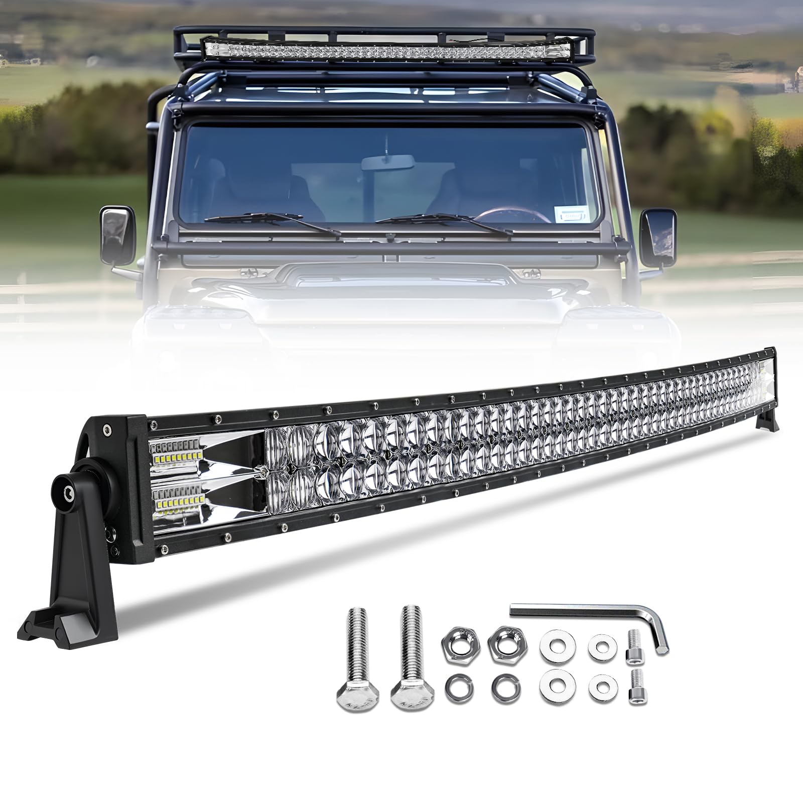Braveway Barre Rampe LED 52" 260W 35000LM 5D Projecteur Longue Portée 12V 24V Barre Lumineuse Spot Flood Combo pour Hors Route Voiture Véhicules 4x4 SUV ATV Camion Tracteurs Bateaux