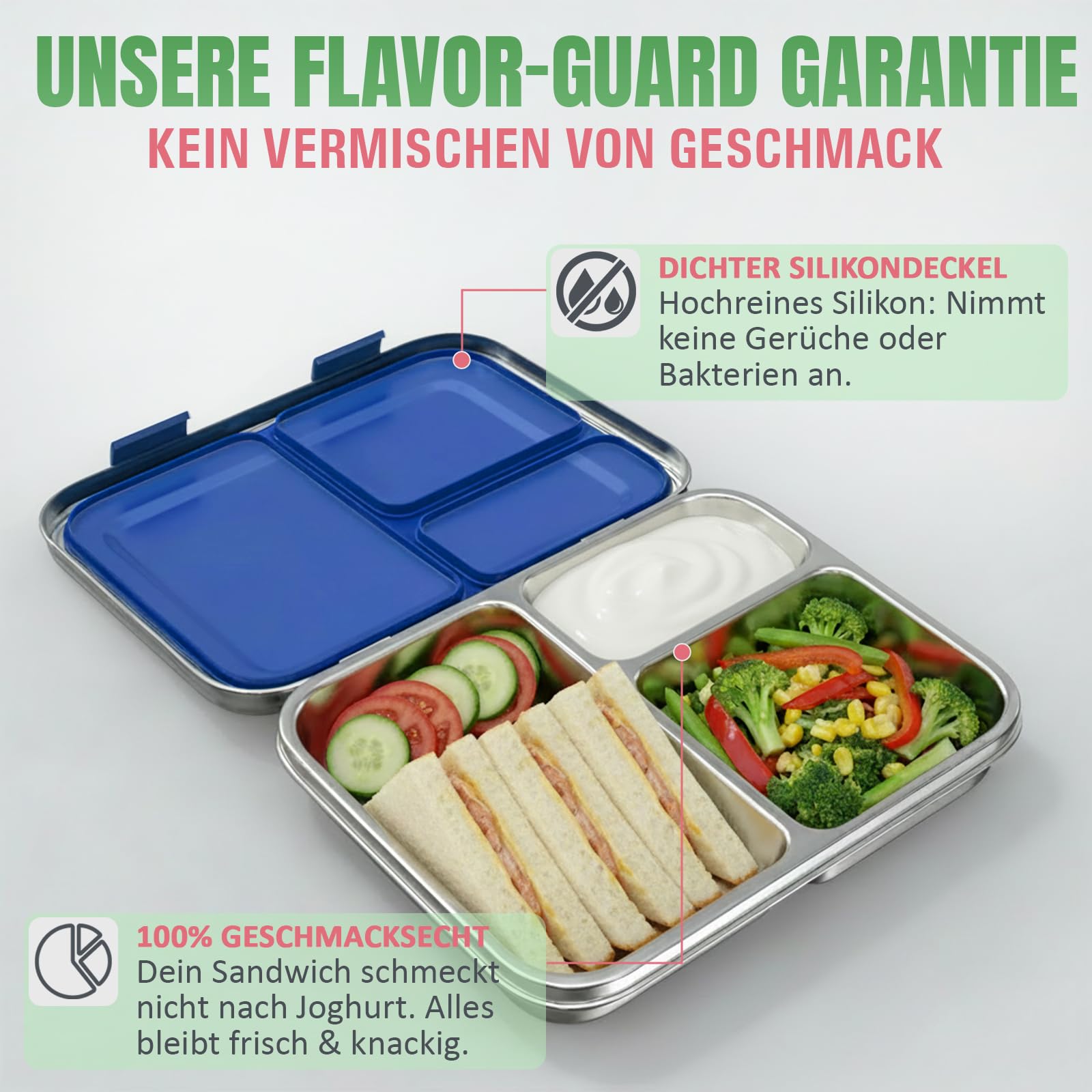 Premium Edelstahl Brotdose Kinder & Erwachsene,Auslaufsichere Bento Box mit Fächern – Robuste Lunchbox,Ideal für Schule, Kindergarten & Ausflüge (Blau)