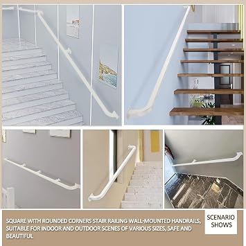 Stairs Handrail Banister Rail Kit 1m 1.5m 2m 2.5m 3m Wall Mount Staircase Railing Foot Rail Support Metal Wrought Iron Square Pipe Non-Slip Hand Rail - Lead Direct to Stairwell ( Size : 13.1 FT )