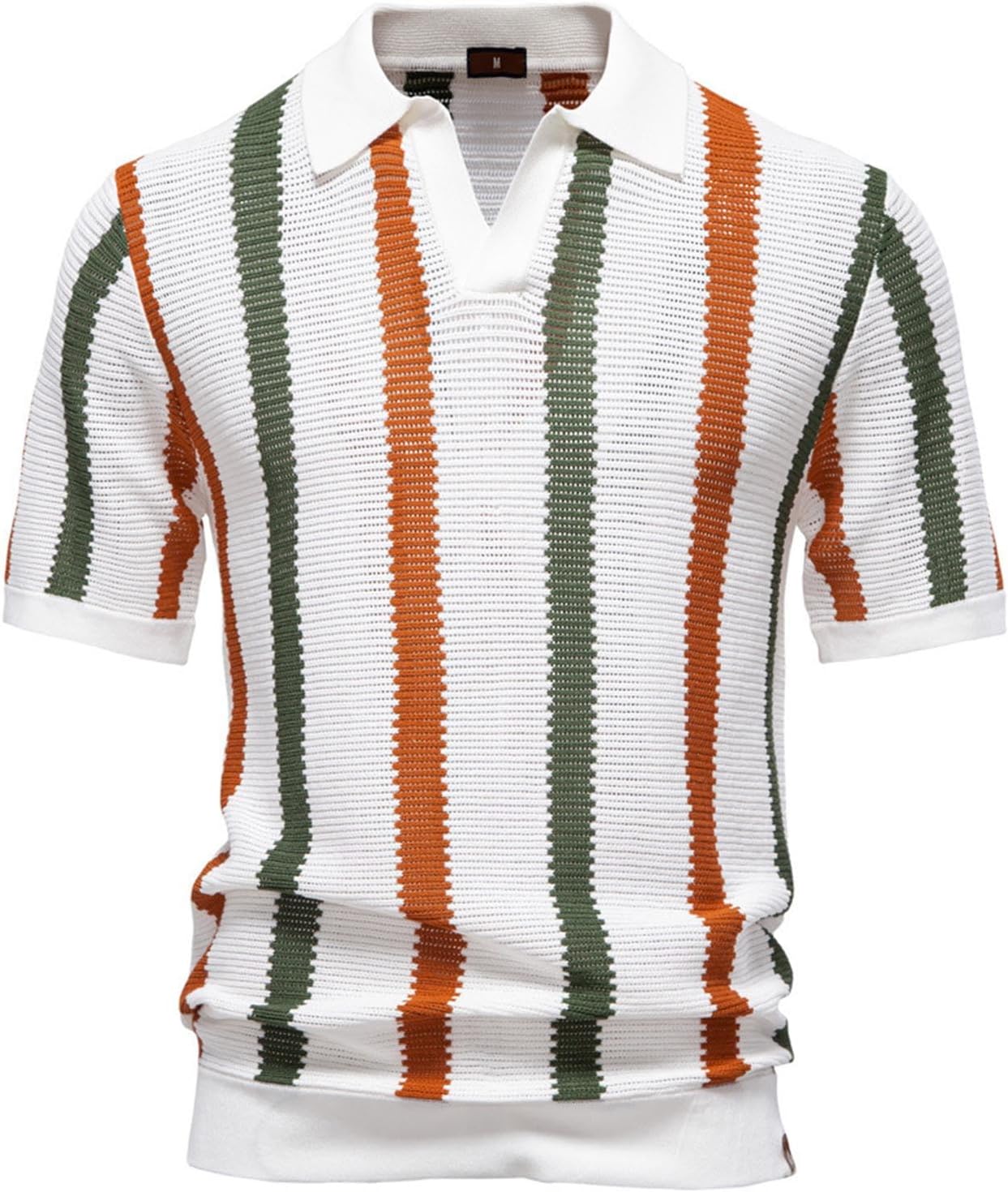 Cambkatl Pullover Striped T-Shirts for Men Versatile Summer Short Sleeve Lightweight Collared Business Casual Golf Tee Tops