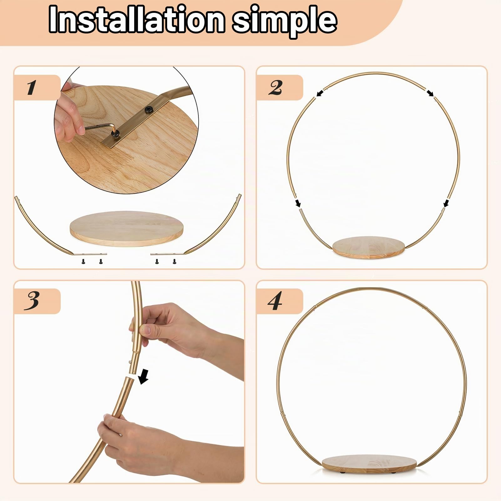 NUPTIO Support Gateau Presentoir avec Piedestal Rond Bois, 36cm | avec Metal Ring, pour Mariage Anniversaire, Fête, Douche de Bébé, Noël