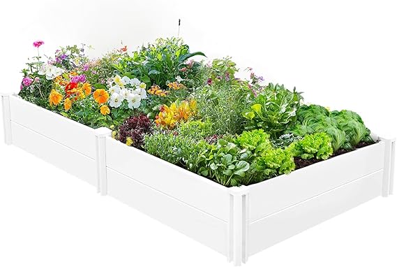 PASAMIC Durable Vinyl Raised Garden Bed, 8x4x1ft Raised Bed for Gardening, Planter Box with Open Bottom, DIY Above Ground Garden Bed for Fruit, Vegetables, Herbs
