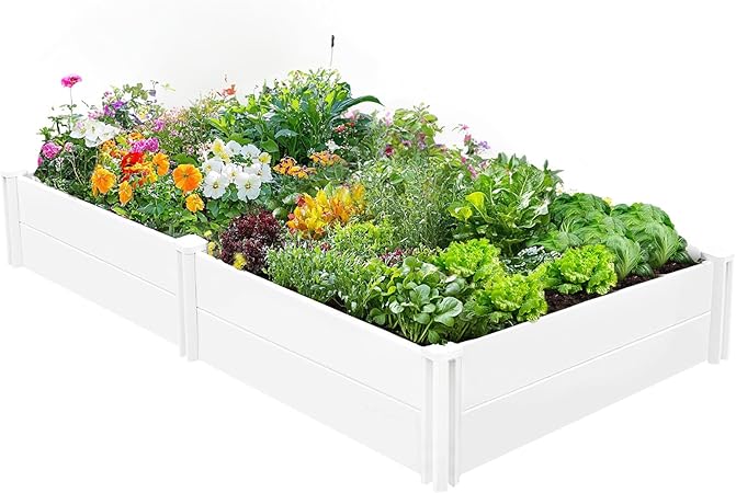 PASAMIC Durable Vinyl Raised Garden Bed, 8x4x1ft Raised Bed for Gardening, Planter Box with Open Bottom, DIY Above Ground Garden Bed for Fruit, Vegetables, Herbs