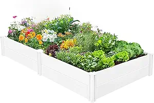 PASAMIC Durable Vinyl Raised Garden Bed, 8x4x1ft Raised Bed for Gardening, Planter Box with Open Bottom, DIY Above Ground Garden Bed for Fruit, Vegetables, Herbs