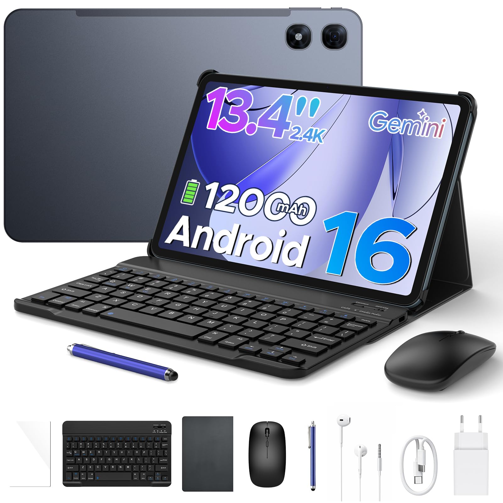 P13 Pro Tablet 13 Pollici, IPS 2.4K, 120Hz,T7280 Octa-Core, 48GB+256GB(TF 2TB), 12000mAh/18W, 16MP+8MP, 4G LTE, Gemini AI Tablet android 16, Face ID/WiFi5/GPS/FM/con Tablets Tastiera e Penna, Grigio