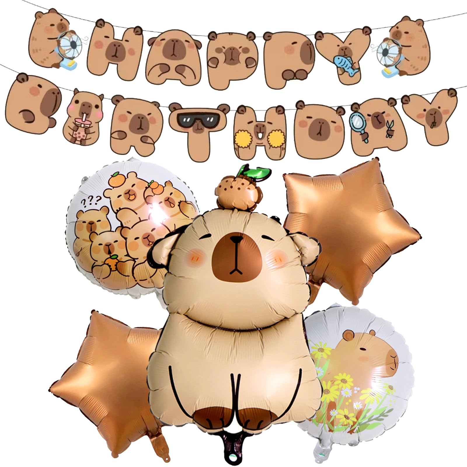 Capybara Balloons,7pcs Capybara Birthday Decorations,Capybara Birthday Balloons and Banner, Capybara Party Decorations, Foil Balloons for Birthday Gift