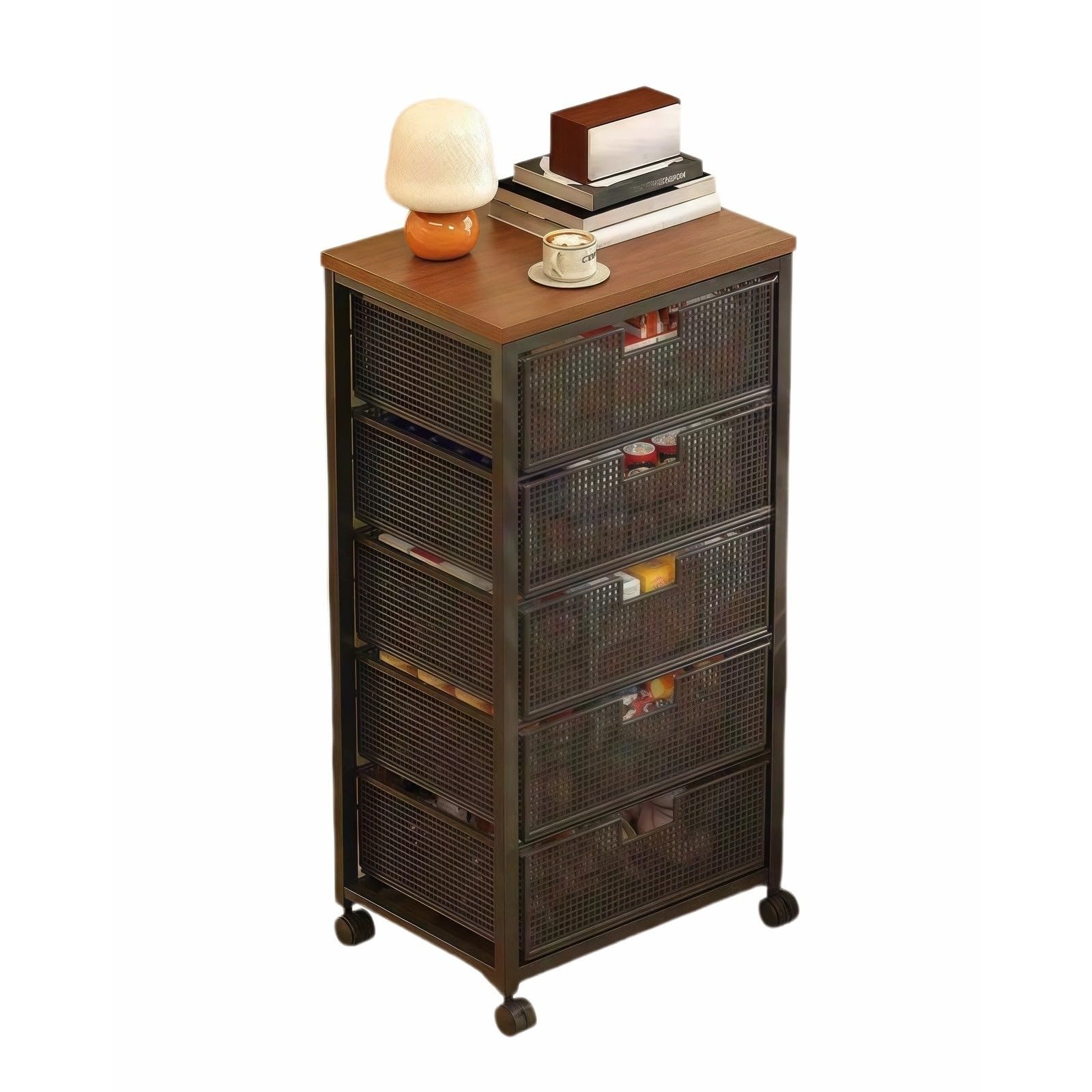 Magazzinaggio Carrello portaoggetti con ruote cassetti, porta snack rimovibile a 6 livelli e for giocattoli(Nero)