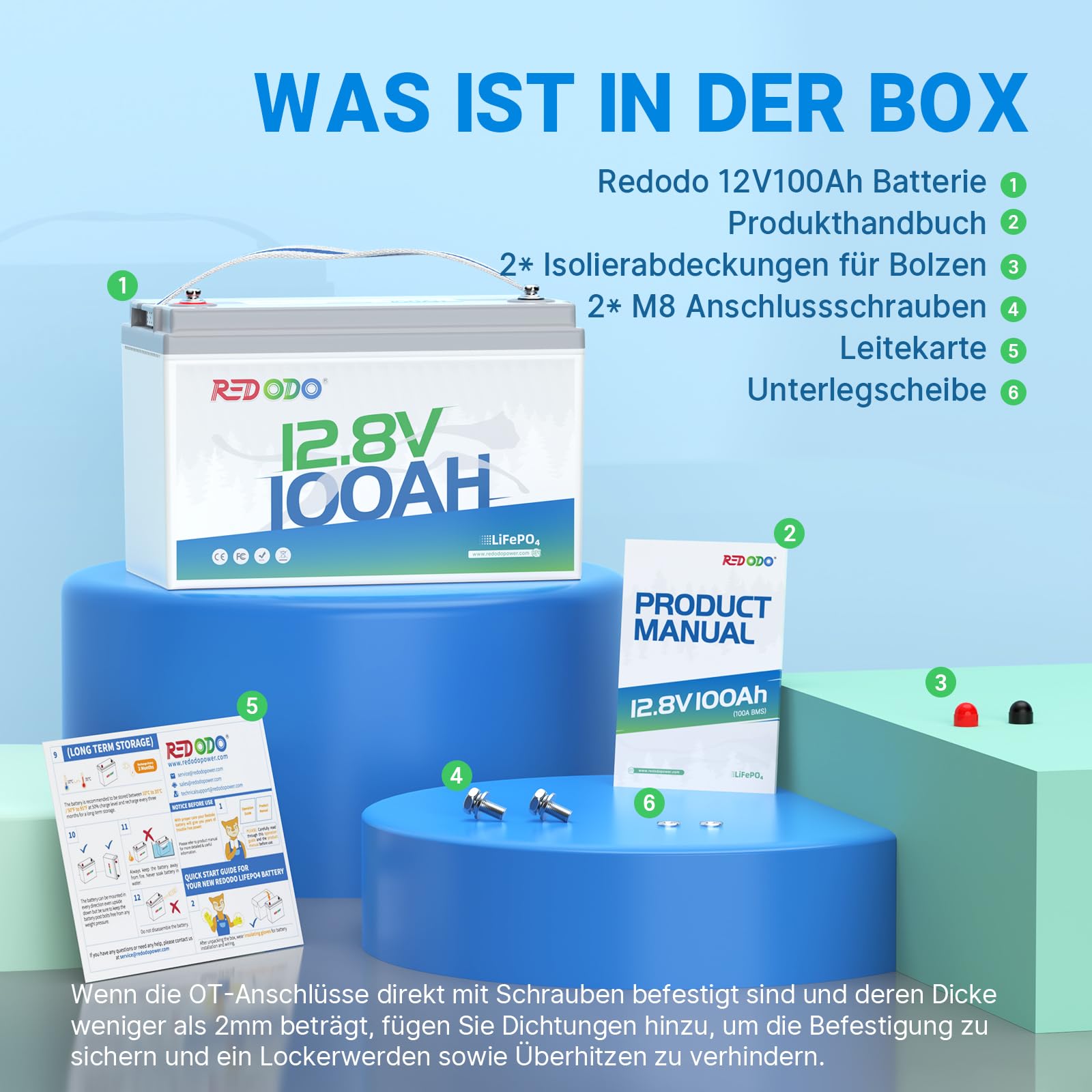 Redodo Akumulator litowy LiFePO4 12 V, 100 Ah, akumulator litowy 1280 Wh wbudowany w BMS 100 A, do 15000 cykli, 10 lat żywotności, idealny jako prąd awaryjny do samochodów kempingowych, Off Grid,