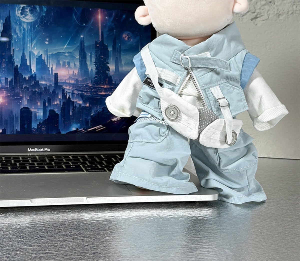 Plush Doll Clothes Set 5 Pieces, Vest Top Pants Accessories Outfit for 20cm 25cm Dolls (25cm,Light Blue)