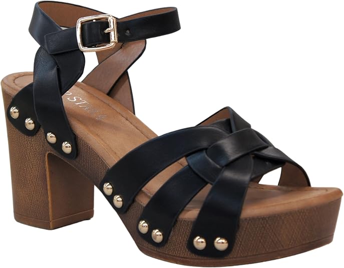 Women's Fashion Platform Wood Effect Block Heel VintageRetro Light