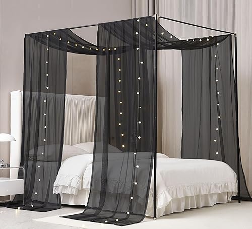 Miniatura 1 de Akiky Cortinas de dosel para cama, toldos negros transparentes, cenefa, 1 panel de toldo, tamaño King, bufanda, cenefa para decoración del hogar