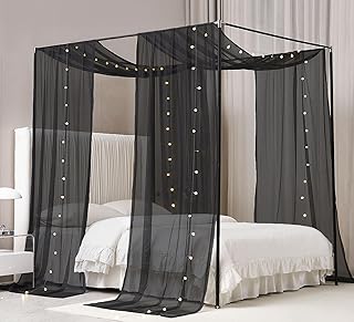 Akiky Canopy Bed Curtains with Light Princess Bed Canopy Scarf for Full/Queen Metal Bed Frame