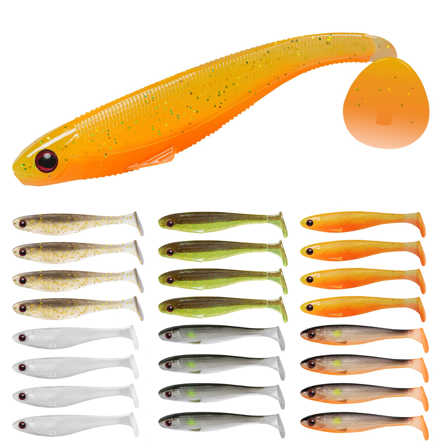 TRUSCEND Señuelos De Pesca para La Trucha Bass, Multiusos Paddle Tail Swimbaits, Cebos De Pesca De Plástico Blando De Agua Dulce De Agua Salada Bass Walleye, Regalos De Pesca para Los Hombres