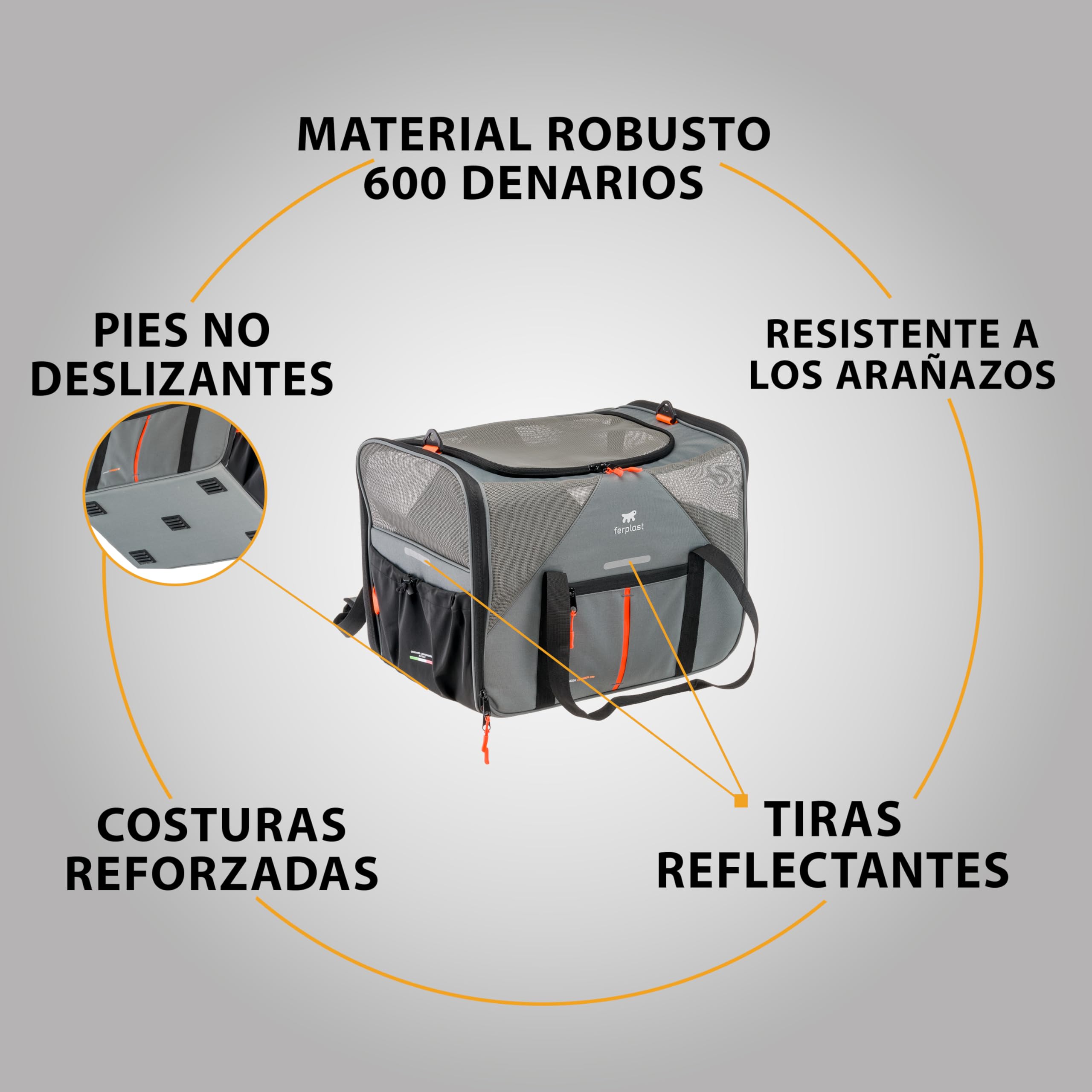 Ferplast Transportín Gato Voyager Carrier, Transportín Perro, Mochila para Gatos, Asas y Bandolera Regulables, Correa de Seguridad, Doble Apertura Lateral, con Cojín, Máx. 15 kg, 45x30x h33 cm, Gris