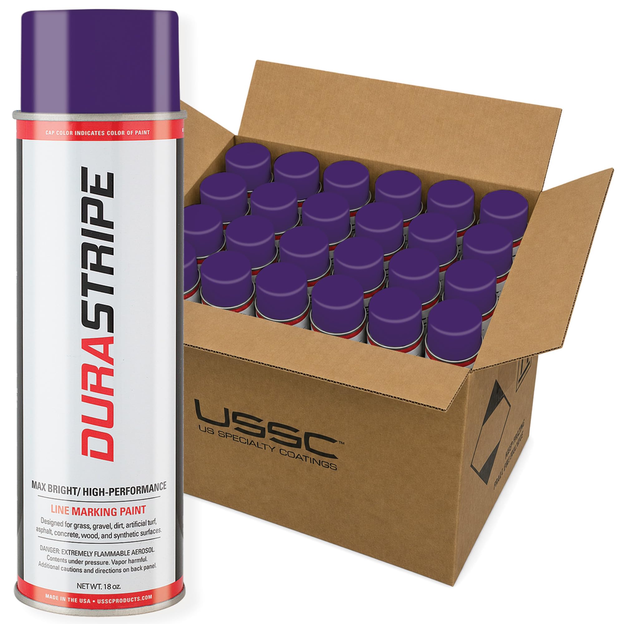 Athletic Field Marking Paint – 2 Cases of 12 T-Tip Spray Cans (24 Total), 18 oz Each – Bright, Durable Field Striping Paint (Purple)