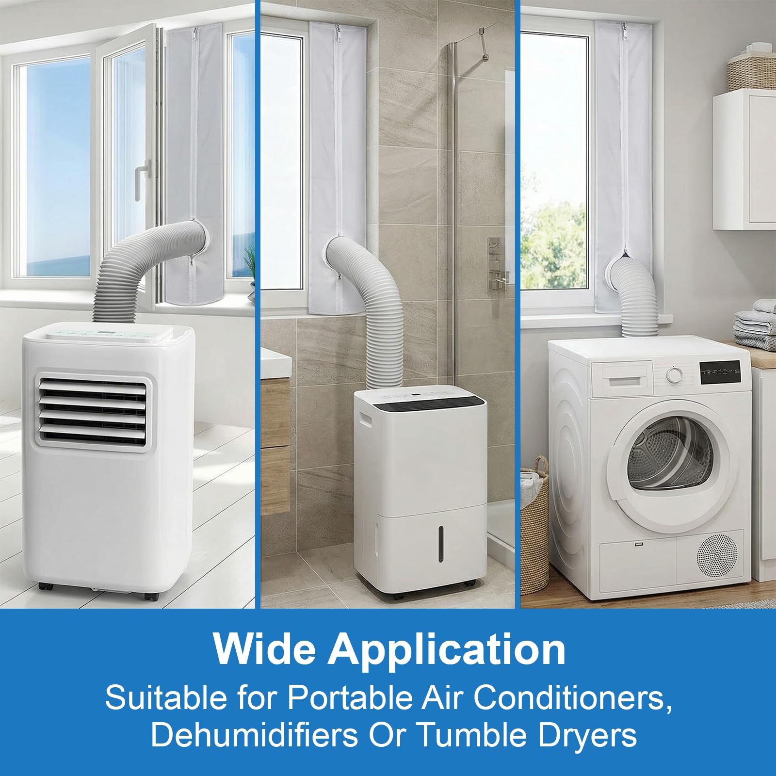 Qoosea Guarnizione per Finestre Climatizzatori, Portatile Universale Kit Finestra per Condizionatore Mobile e Asciugatrici, Impermeabile Guarnizione per Finestre Senza Forare, Facile Montare (400CM)